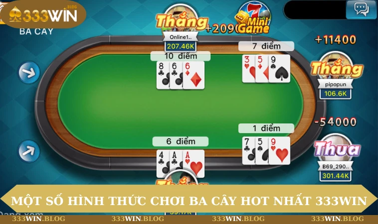 Một số hình thức chơi ba cây hot nhất tại 333WIN